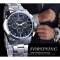 2020 New Forsining 182 Black Men's Mechanical Watch 3 Dial Calendar Automatic Self-Wind Clock Sport Stainless Steel Wristwatch